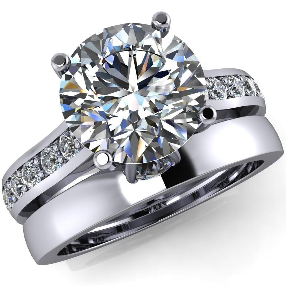 Hark Round Moissanite 4 Prong Diamond Channel Cathedral Engagement Ring-Custom-Made Jewelry-Fire & Brilliance ®