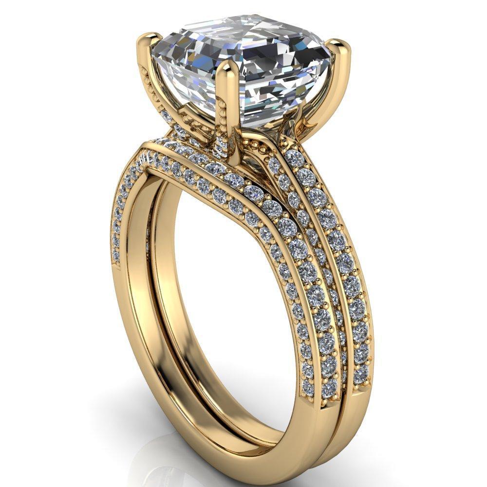 Harmon Asscher Moissanite 4 Prong Diamond Shank Engagement Ring-Custom-Made Jewelry-Fire & Brilliance ®