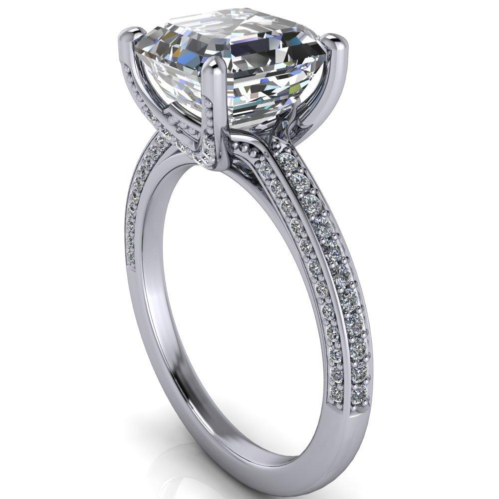 Harmon Asscher Moissanite 4 Prong Diamond Shank Engagement Ring-Custom-Made Jewelry-Fire & Brilliance ®
