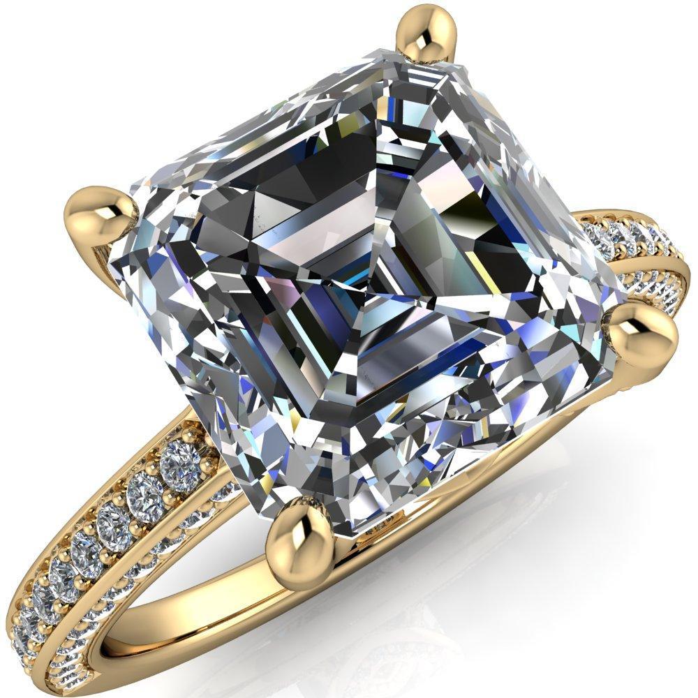 Harmon Asscher Moissanite 4 Prong Diamond Shank Engagement Ring-Custom-Made Jewelry-Fire & Brilliance ®