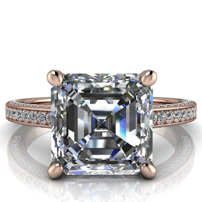 Harmon Asscher Moissanite 4 Prong Diamond Shank Engagement Ring-Custom-Made Jewelry-Fire & Brilliance ®