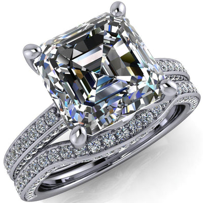 Harmon Asscher Moissanite 4 Prong Diamond Shank Engagement Ring-Custom-Made Jewelry-Fire & Brilliance ®