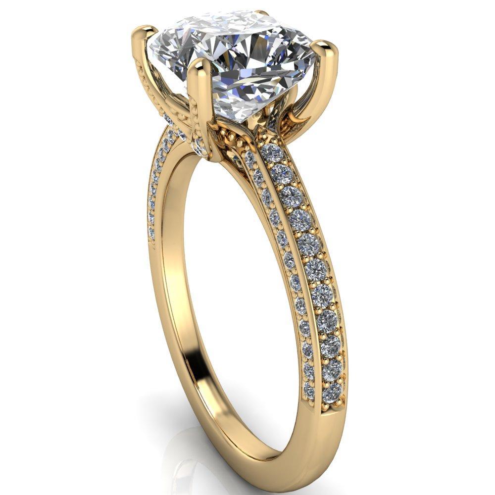 Harmon Cushion Moissanite 4 Prong Diamond Shank Engagement Ring-Custom-Made Jewelry-Fire & Brilliance ®