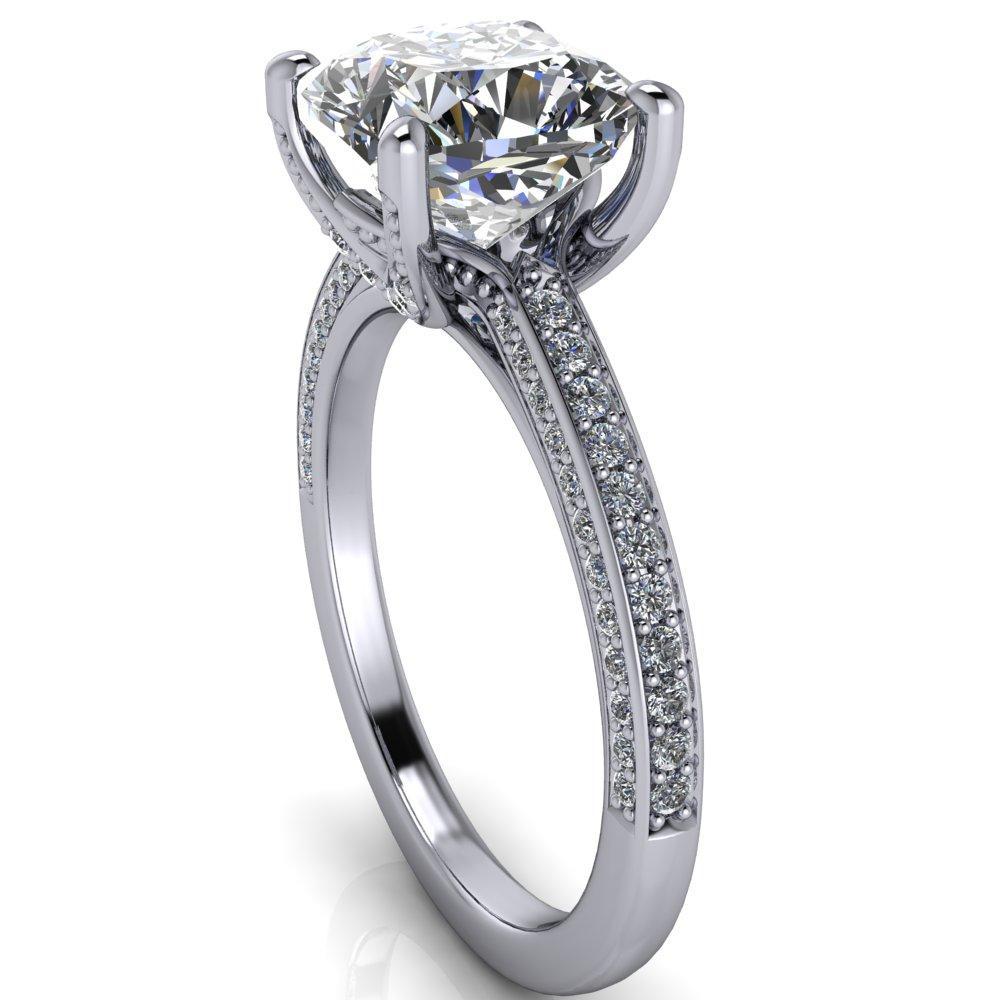 Harmon Cushion Moissanite 4 Prong Diamond Shank Engagement Ring-Custom-Made Jewelry-Fire & Brilliance ®