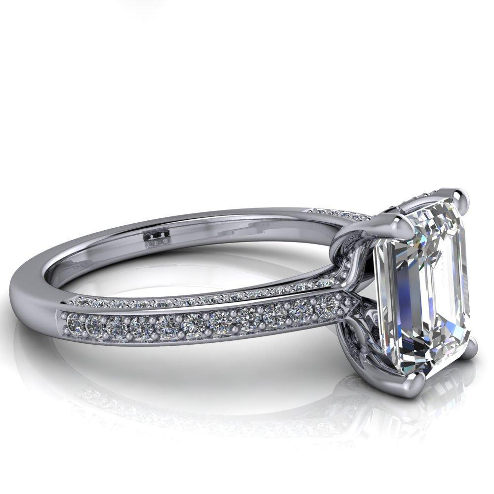 Harmon Emerald Moissanite 4 Prong Diamond Shank Engagement Ring-Custom-Made Jewelry-Fire & Brilliance ®