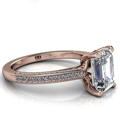 Harmon Emerald Moissanite 4 Prong Diamond Shank Engagement Ring-Custom-Made Jewelry-Fire & Brilliance ®
