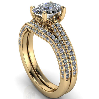 Harmon Oval Moissanite 4 Prong Diamond Shank Engagement Ring-Custom-Made Jewelry-Fire & Brilliance ®