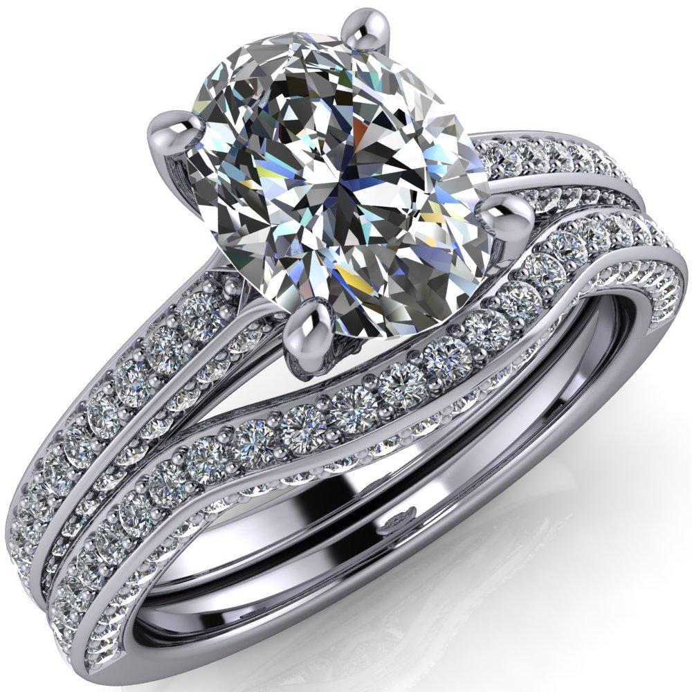 Harmon Oval Moissanite 4 Prong Diamond Shank Engagement Ring-Custom-Made Jewelry-Fire & Brilliance ®
