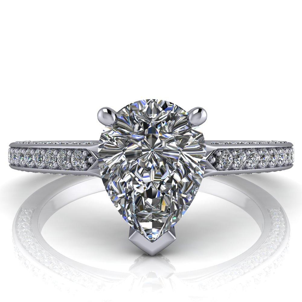 Harmon Pear Moissanite Diamond Shank Engagement Ring-Custom-Made Jewelry-Fire & Brilliance ®