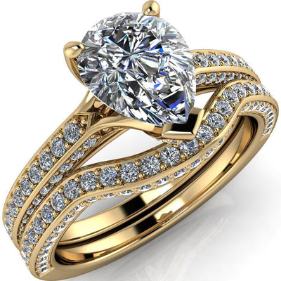 Harmon Pear Moissanite Diamond Shank Engagement Ring-Custom-Made Jewelry-Fire & Brilliance ®