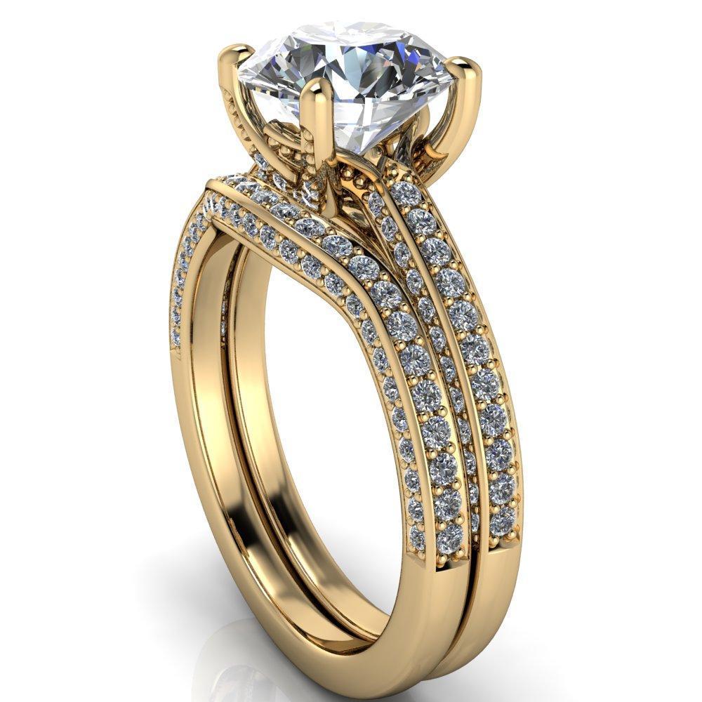 Harmon Round Moissanite 4 Prong Diamond Shank Engagement Ring-Custom-Made Jewelry-Fire & Brilliance ®