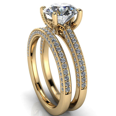 Harmon Round Moissanite 4 Prong Diamond Shank Engagement Ring-Custom-Made Jewelry-Fire & Brilliance ®