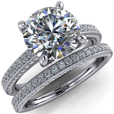 Hathaway Asscher Moissanite 4 Prong Milgrain Cathedral Engagement Ring-Custom-Made Jewelry-Fire & Brilliance ®