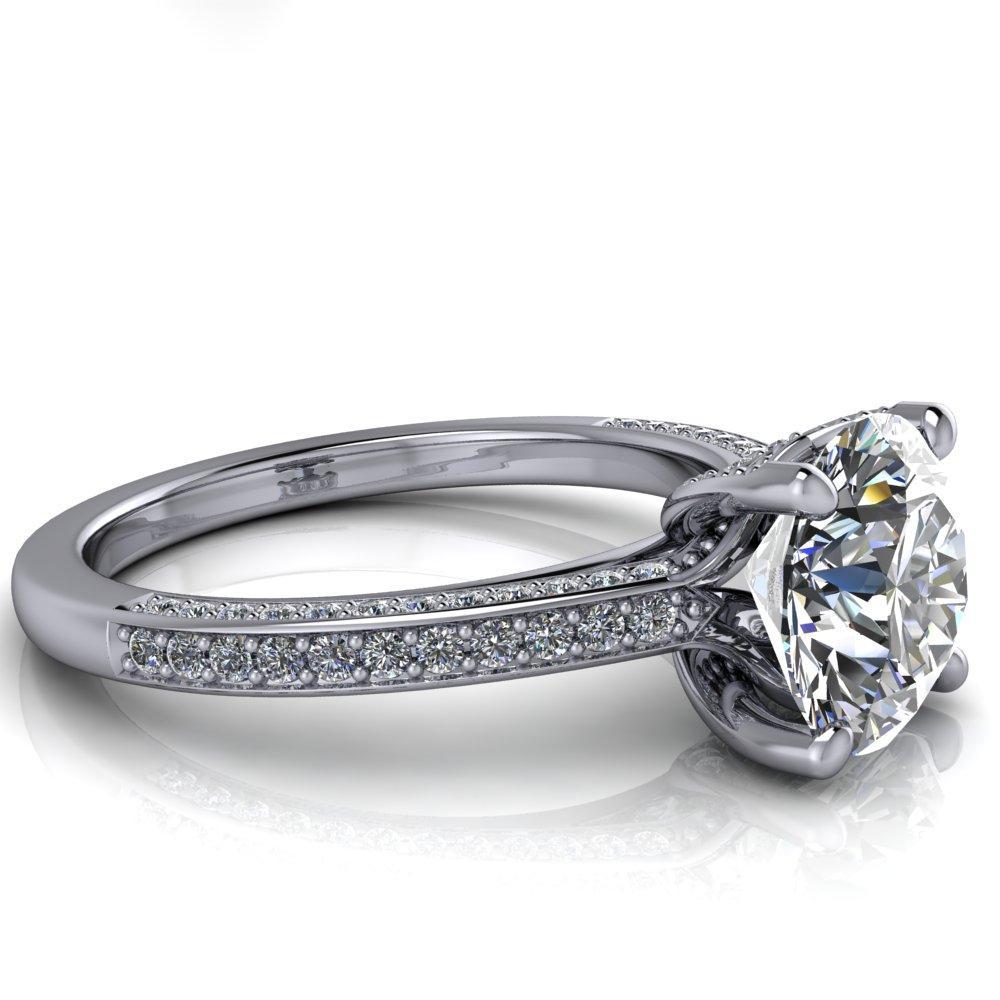 Hathaway Asscher Moissanite 4 Prong Milgrain Cathedral Engagement Ring-Custom-Made Jewelry-Fire & Brilliance ®