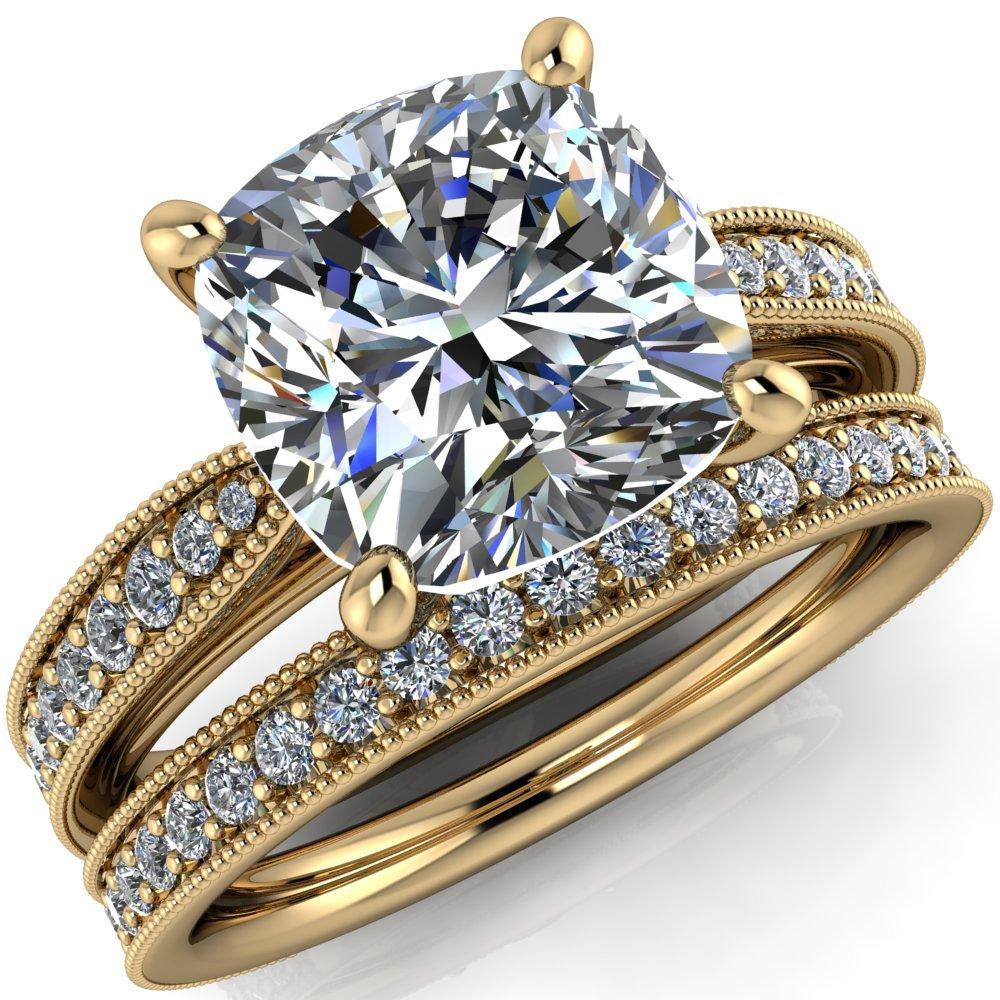 Hathaway Cushion Moissanite 4 Prong Milgrain Cathedral Engagement Ring-Custom-Made Jewelry-Fire & Brilliance ®