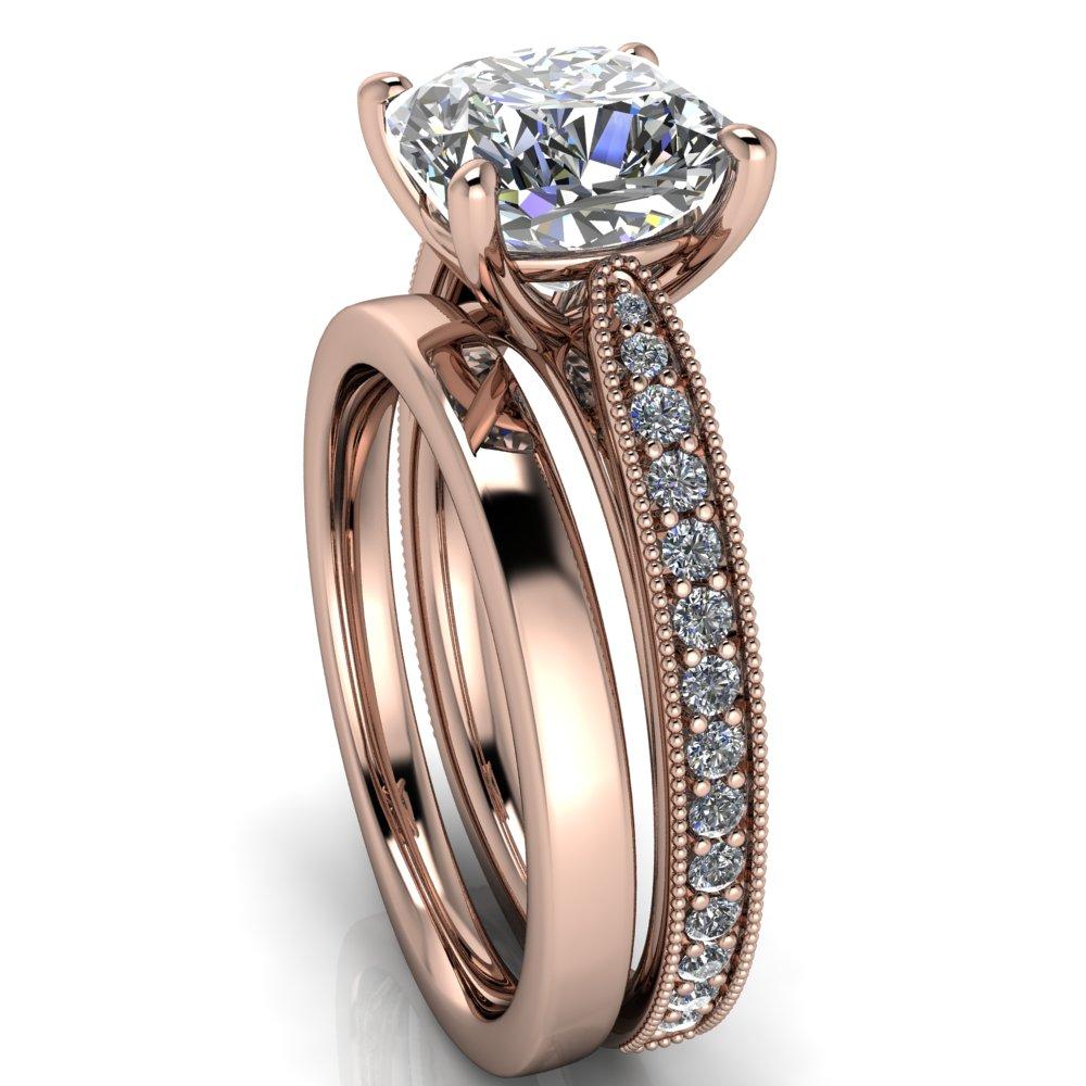 Hathaway Cushion Moissanite 4 Prong Milgrain Cathedral Engagement Ring-Custom-Made Jewelry-Fire & Brilliance ®