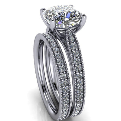 Hathaway Cushion Moissanite 4 Prong Milgrain Cathedral Engagement Ring-Custom-Made Jewelry-Fire & Brilliance ®