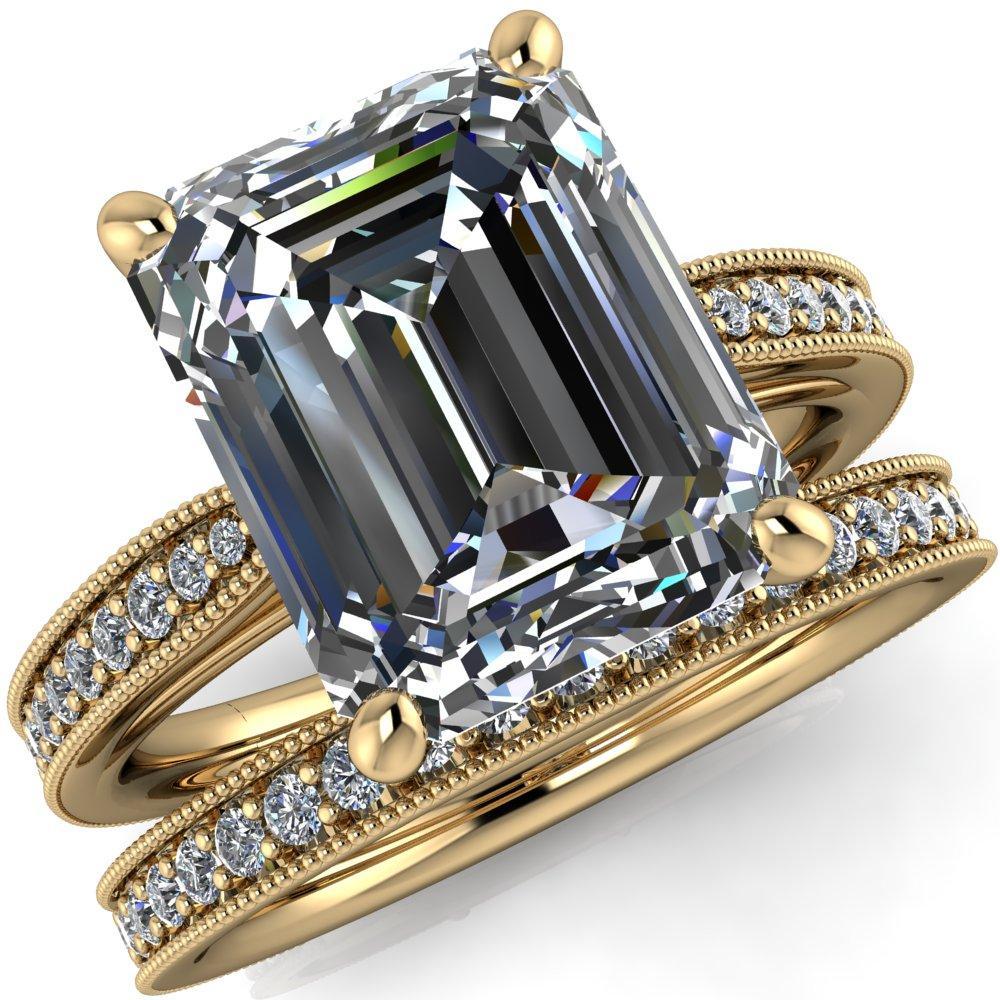 Hathaway Emerald Moissanite 4 Prong Milgrain Cathedral Engagement Ring-Custom-Made Jewelry-Fire & Brilliance ®