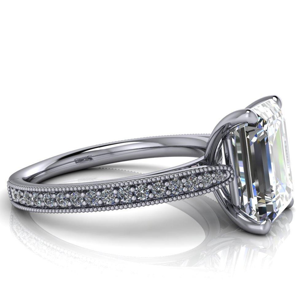 Hathaway Emerald Moissanite 4 Prong Milgrain Cathedral Engagement Ring-Custom-Made Jewelry-Fire & Brilliance ®