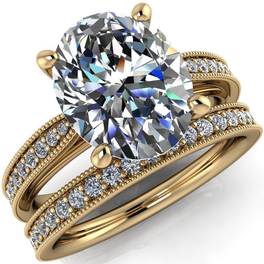 Hathaway Oval Moissanite 4 Prong Milgrain Cathedral Engagement Ring-Custom-Made Jewelry-Fire & Brilliance ®