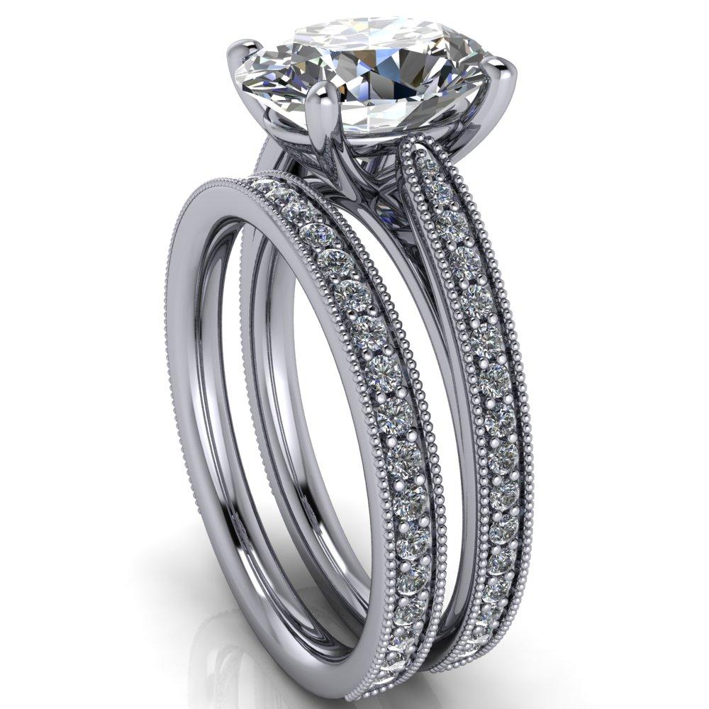 Hathaway Oval Moissanite 4 Prong Milgrain Cathedral Engagement Ring-Custom-Made Jewelry-Fire & Brilliance ®