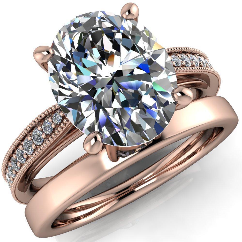 Hathaway Oval Moissanite 4 Prong Milgrain Cathedral Engagement Ring-Custom-Made Jewelry-Fire & Brilliance ®