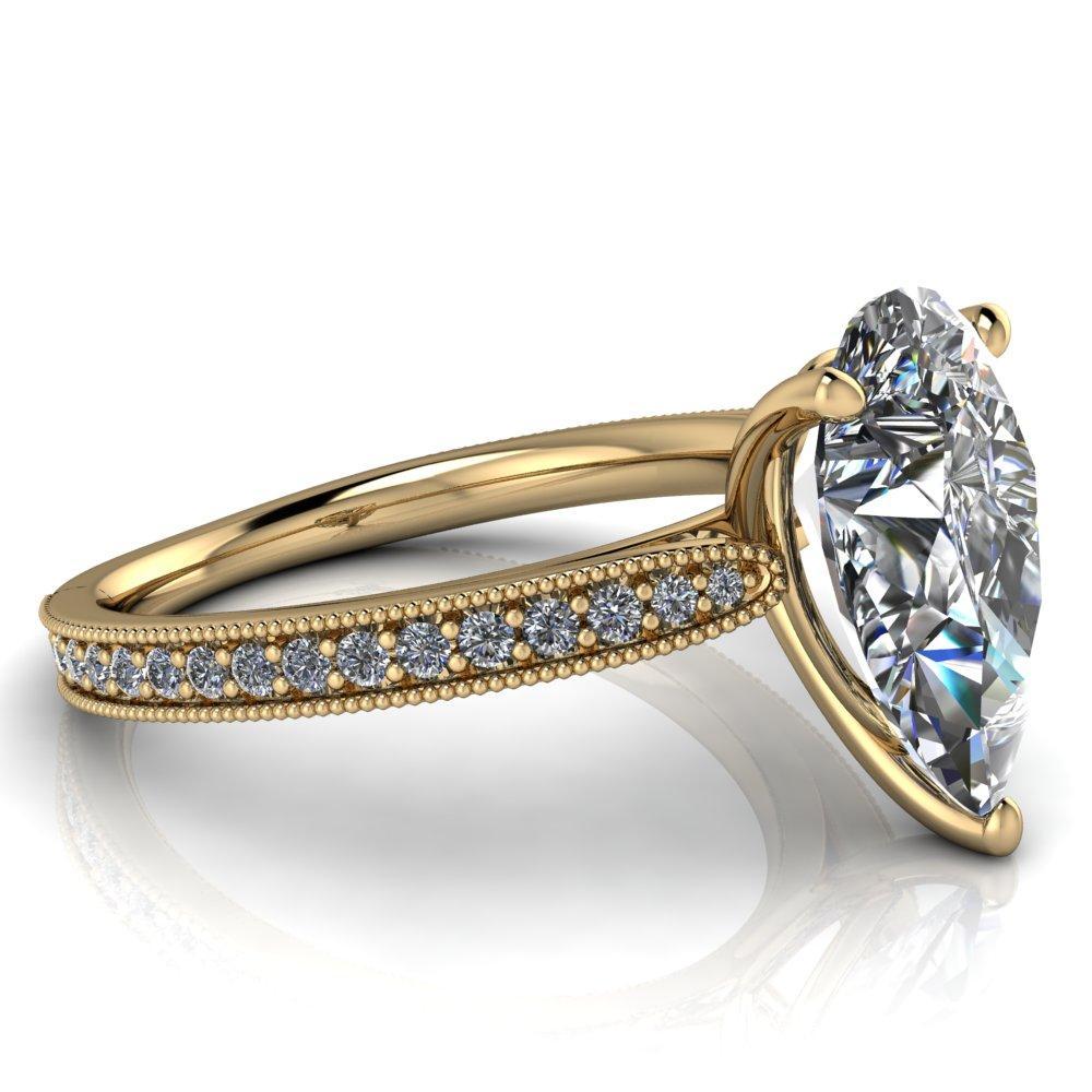 Hathaway Pear Moissanite 3 Prong Milgrain Cathedral Engagement Ring-Custom-Made Jewelry-Fire & Brilliance ®