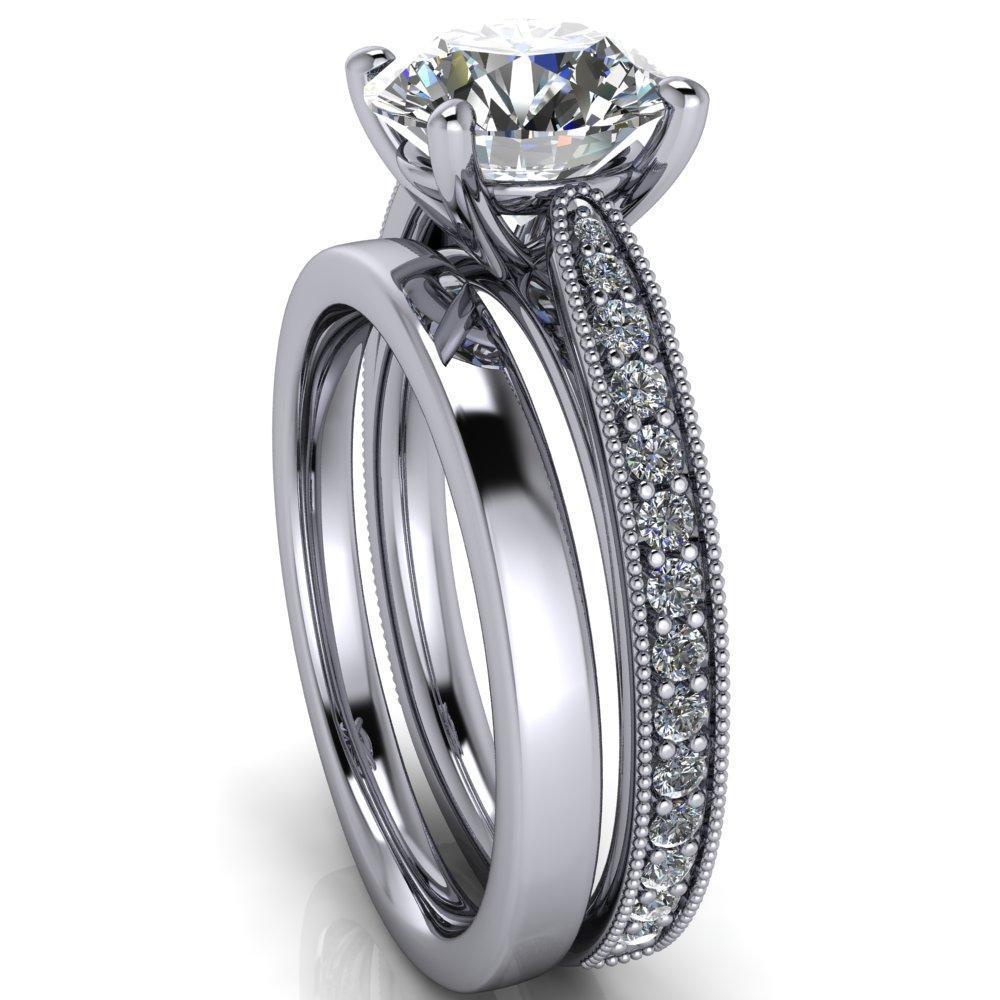 Hathaway Round Moissanite 4 Prong Milgrain Cathedral Engagement Ring-Custom-Made Jewelry-Fire & Brilliance ®