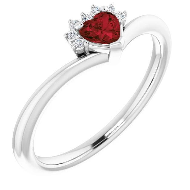 Heart Gemstone Lab-Grown Diamond Accent Ring-FIRE & BRILLIANCE