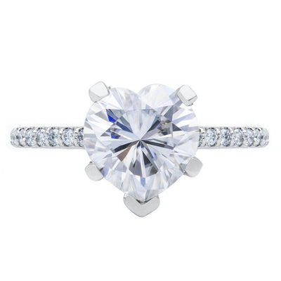 Heart Moissanite 5 Prongs Diamond Accent Ice Cathedral Solitaire Ring-Solitaire Ring-Fire & Brilliance ®