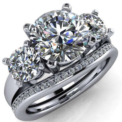 Heather Round Moissanite 3 Stone Euro Style Ring-Custom-Made Jewelry-Fire & Brilliance ®