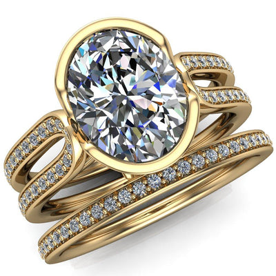 Helen Oval Half Bezel Split Shank Diamond Channel Engagement Ring-Custom-Made Jewelry-Fire & Brilliance ®