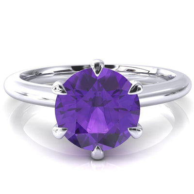 Hennie Round Amethyst 6 Claw Prong High Shoulder Solitaire Ring-FIRE & BRILLIANCE