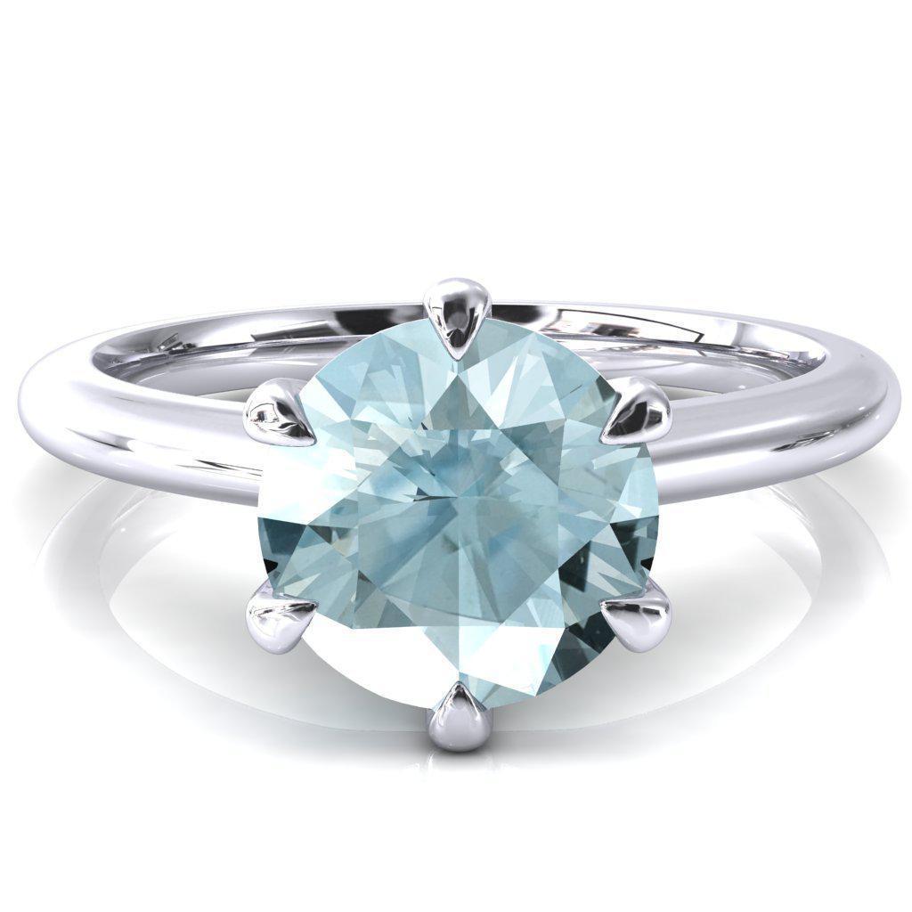 Hennie Round Aqua Blue Spinel 6 Claw Prong High Shoulder Solitaire Ring-FIRE & BRILLIANCE