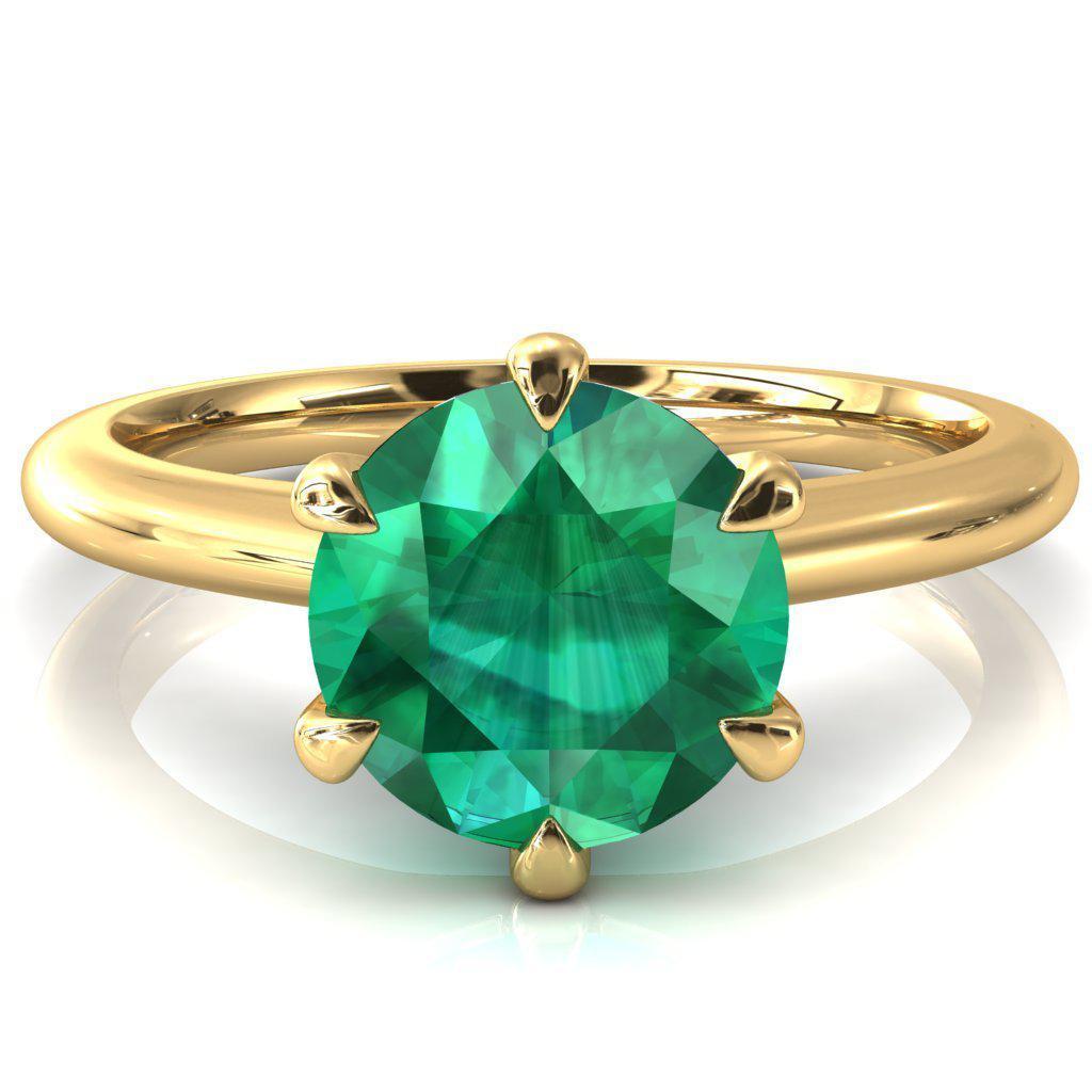 Hennie Round Emerald 6 Claw Prong High Shoulder Solitaire Ring-FIRE & BRILLIANCE