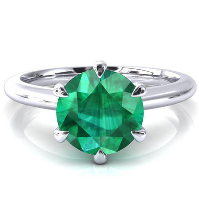 Hennie Round Emerald 6 Claw Prong High Shoulder Solitaire Ring-FIRE & BRILLIANCE