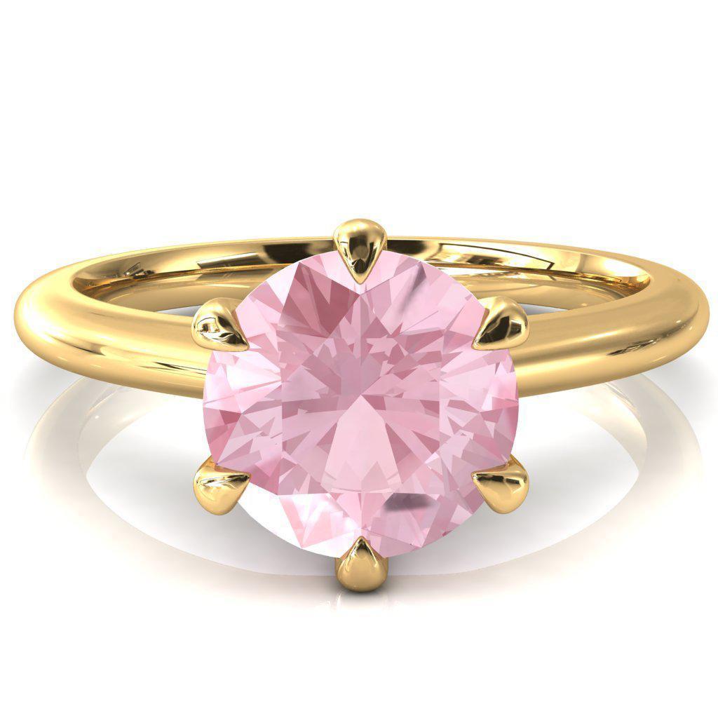Hennie Round Pink Sapphire 6 Claw Prong High Shoulder Solitaire Ring-FIRE & BRILLIANCE