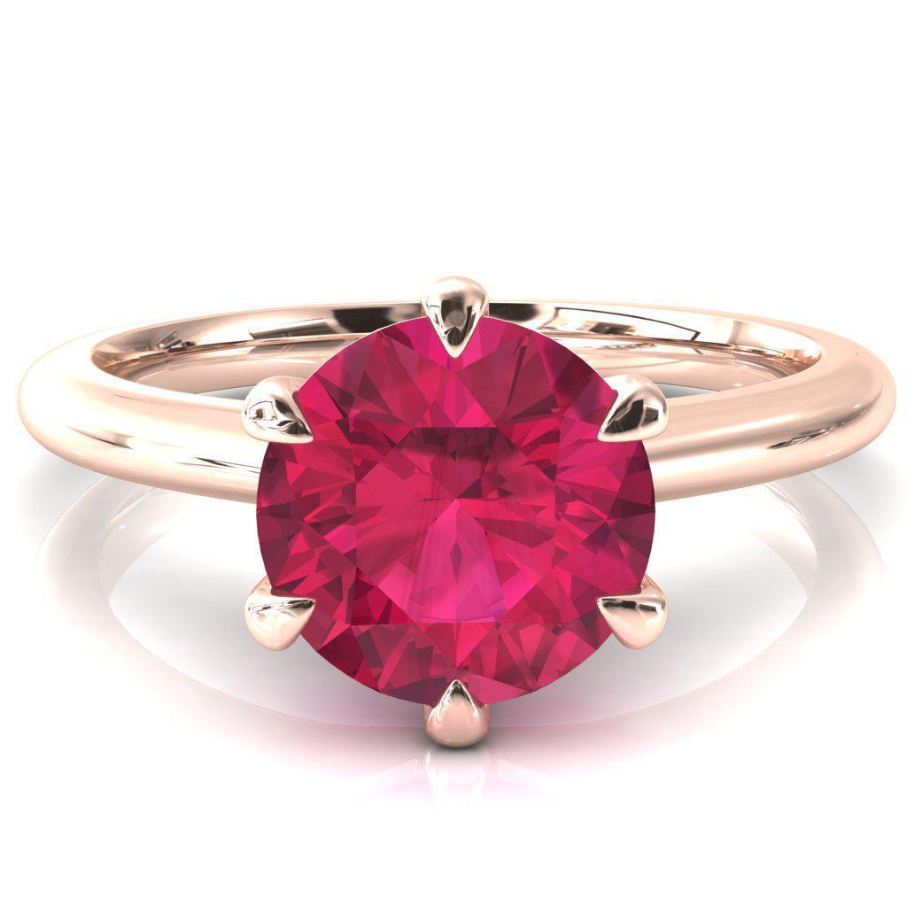 Hennie Round Ruby 6 Claw Prong High Shoulder Solitaire Ring-FIRE & BRILLIANCE