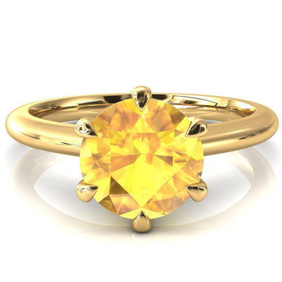 Hennie Round Yellow Sapphire 6 Claw Prong High Shoulder Solitaire Ring-FIRE & BRILLIANCE