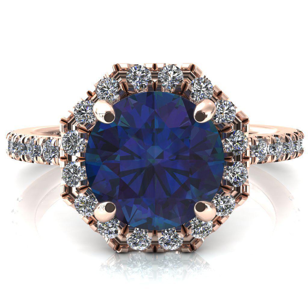 Henrietta Round Alexandrite 4 Prong Halo 3/4 Micropave Engagement Ring-FIRE & BRILLIANCE