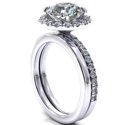 Henrietta Round Moissanite 4 Prong Halo 3/4 Micropave Ring-FIRE & BRILLIANCE