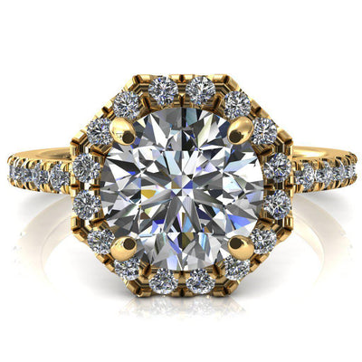 Henrietta Round Moissanite 4 Prong Halo 3/4 Micropave Ring-FIRE & BRILLIANCE