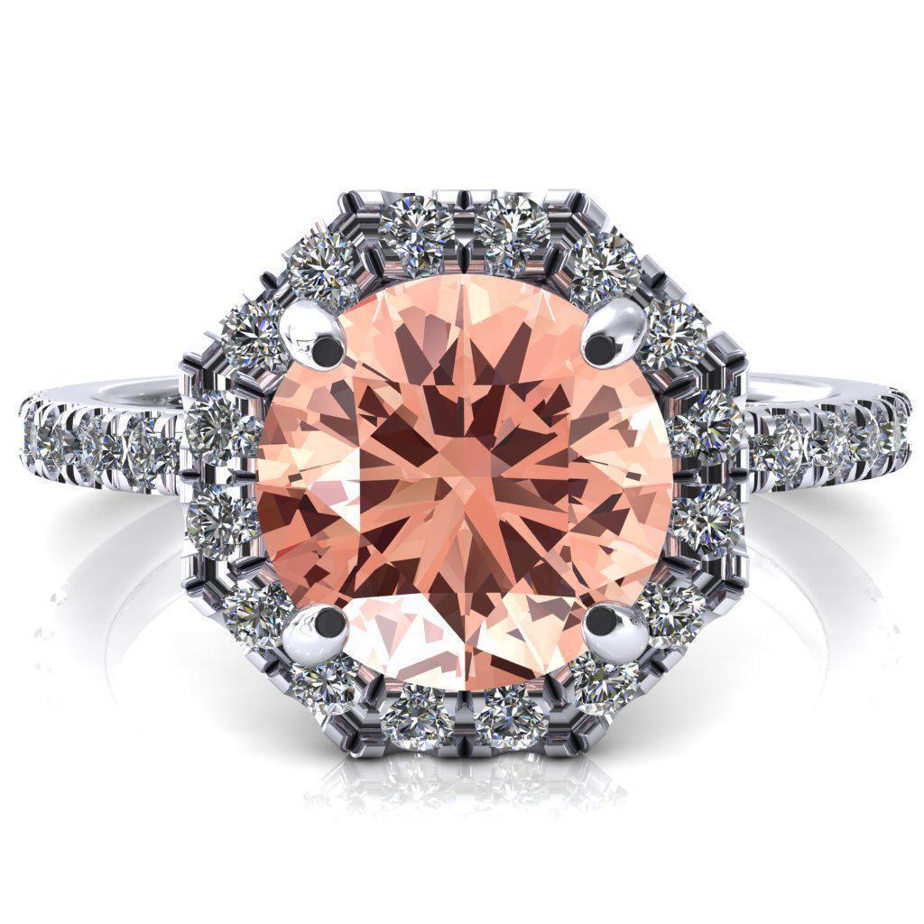 Henrietta Round Champagne Sapphire 4 Prong Halo 3/4 Micropave Engagement Ring-FIRE & BRILLIANCE