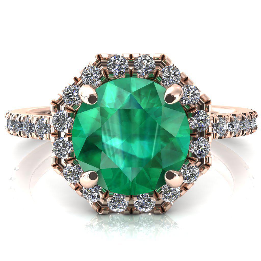 Henrietta Round Emerald 4 Prong Halo 3/4 Micropave Engagement Ring-FIRE & BRILLIANCE