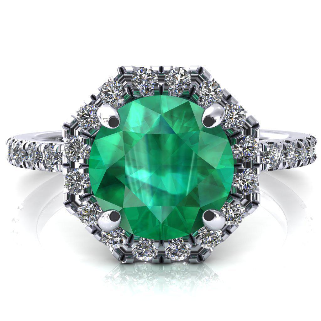 Henrietta Round Emerald 4 Prong Halo 3/4 Micropave Engagement Ring-FIRE & BRILLIANCE
