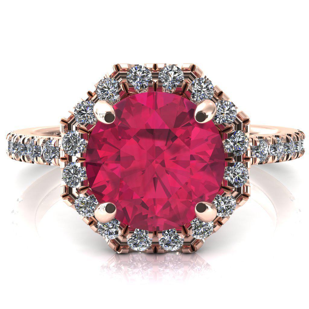 Henrietta Round Ruby 4 Prong Halo 3/4 Micropave Engagement Ring-FIRE & BRILLIANCE