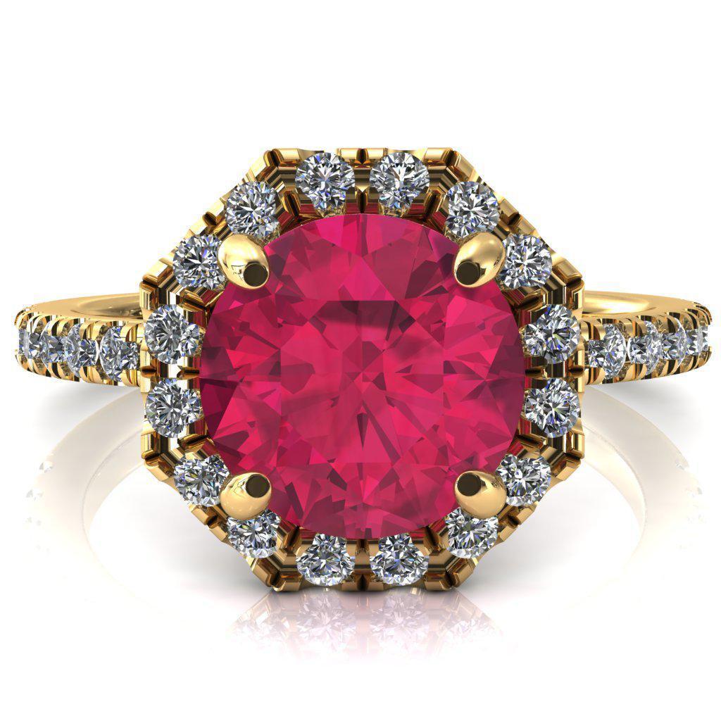 Henrietta Round Ruby 4 Prong Halo 3/4 Micropave Engagement Ring-FIRE & BRILLIANCE