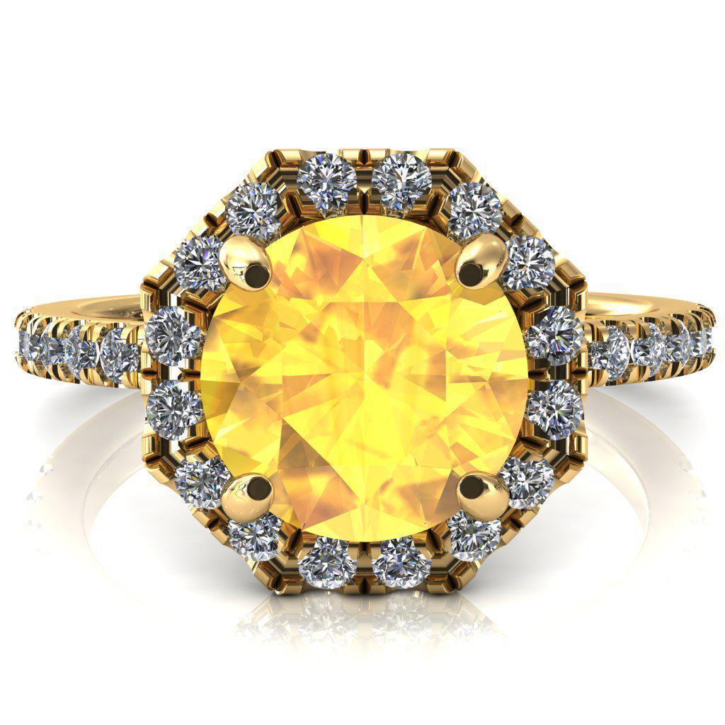 Henrietta Round Yellow Sapphire 4 Prong Halo 3/4 Micropave Engagement Ring-FIRE & BRILLIANCE
