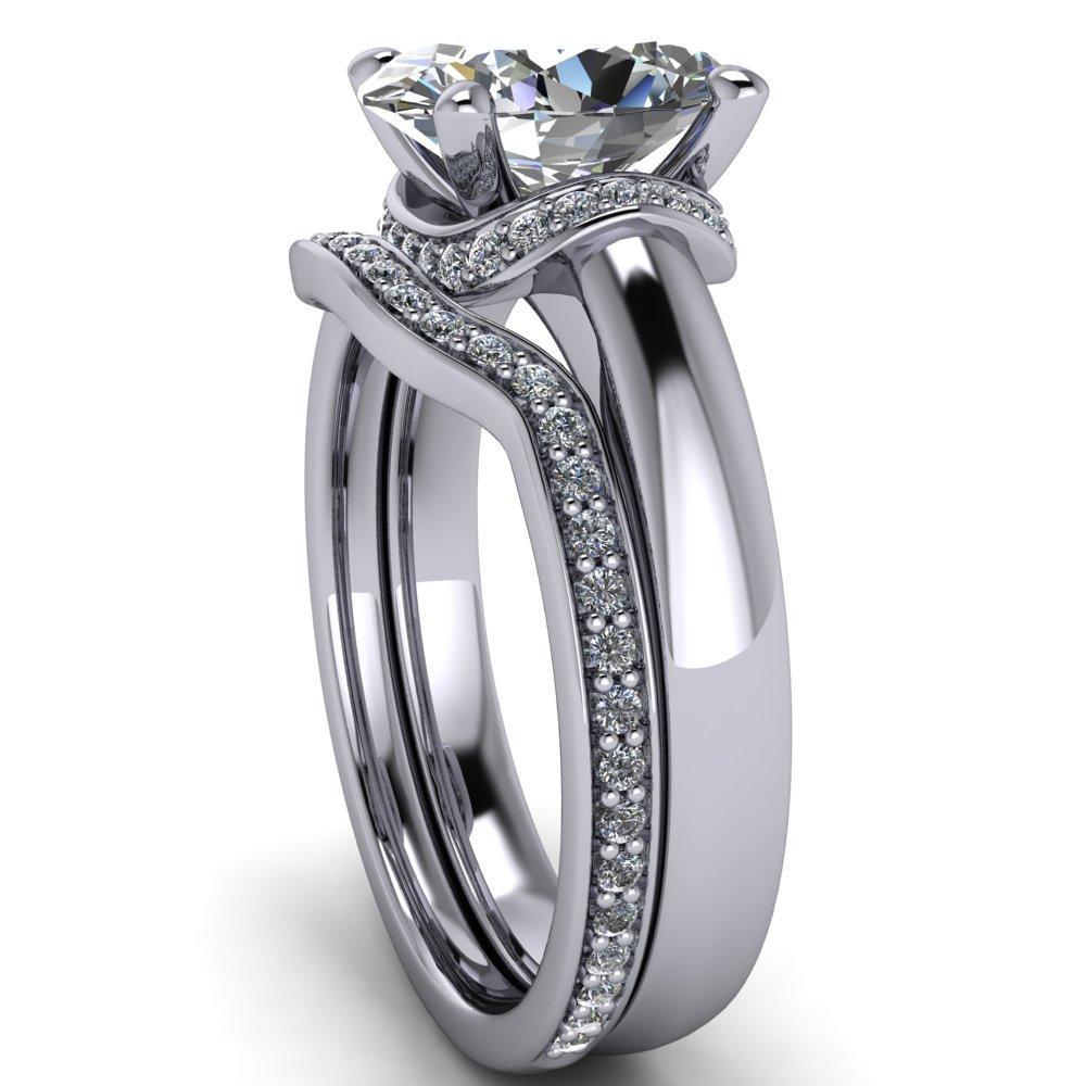 Hepburn Oval Moissanite 4 Prong Low Set Halo Engagement Ring-Custom-Made Jewelry-Fire & Brilliance ®