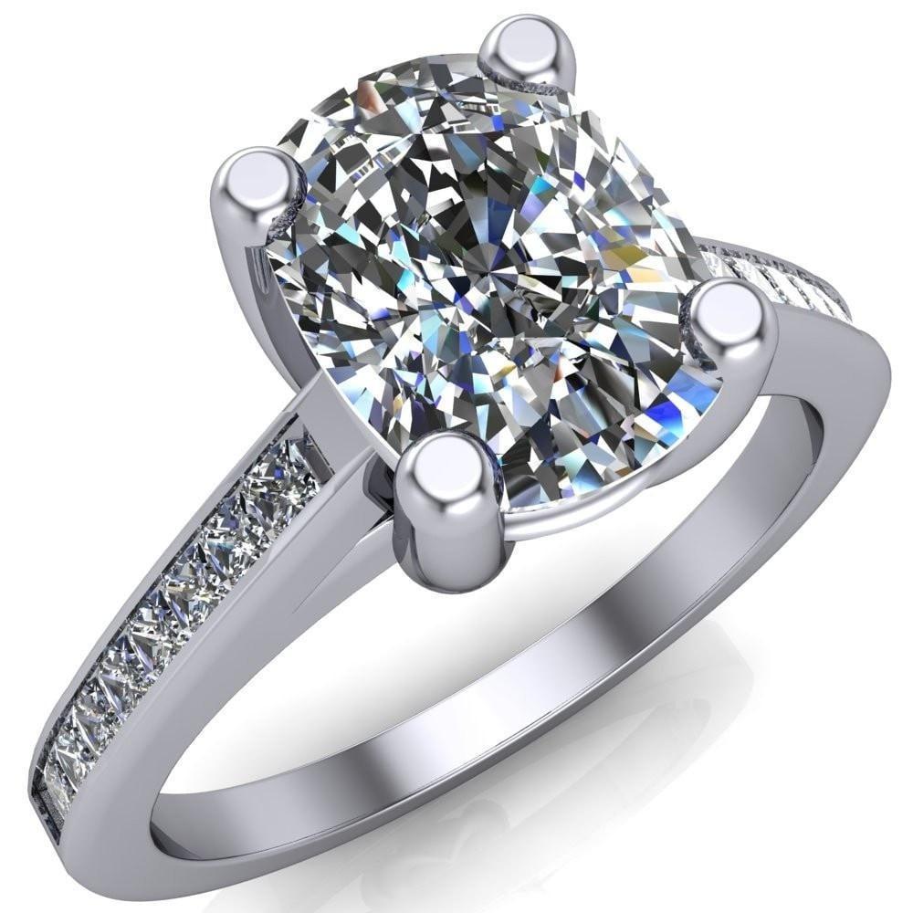 Heroine Cushion Moissanite 4 Prong Diamond Channel Cathedral Ring-Custom-Made Jewelry-Fire & Brilliance ®